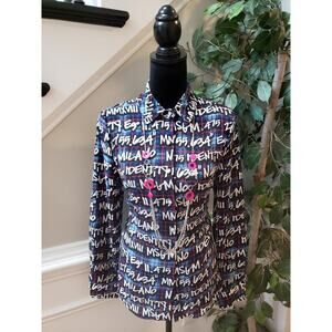 Arian Simone Button Down Shirt Women's Medium Multi Printed Polyester Collared